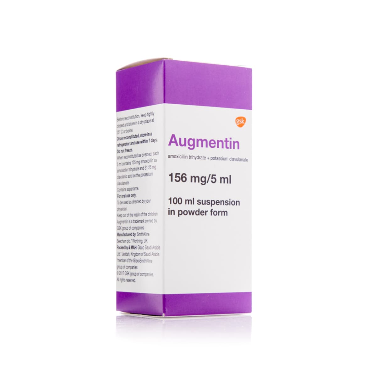 Augmentin 156 Mg, Suspension, Antibiotic, Bawasan ang Mga Impeksyon sa Bacterial - 100 Ml (Larawan 1 ng 1)