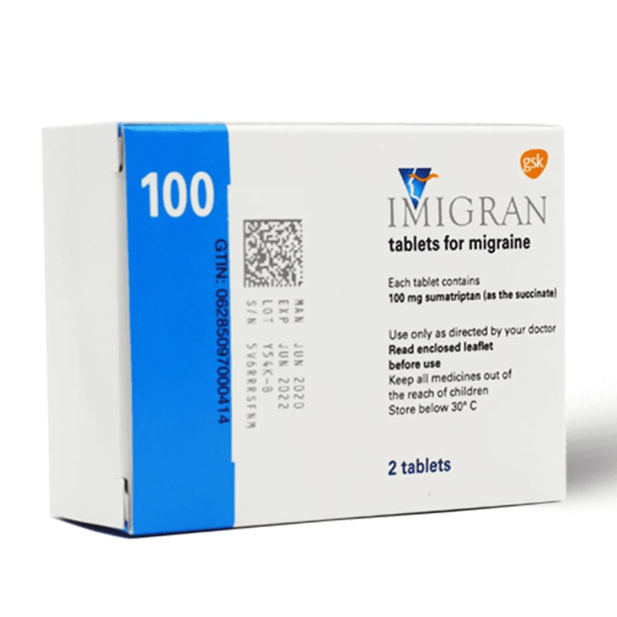 Imigran 100 Mg, For Migraine Attacks - 2 Tablets (Image 2 of 3)