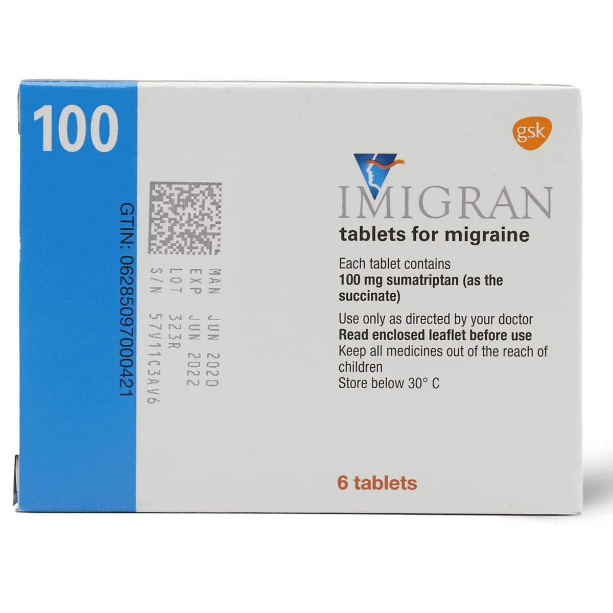 Imigran 100 Mg, Para sa Migraine Attacks - 6 na Tablet (Larawan 1 ng 3)