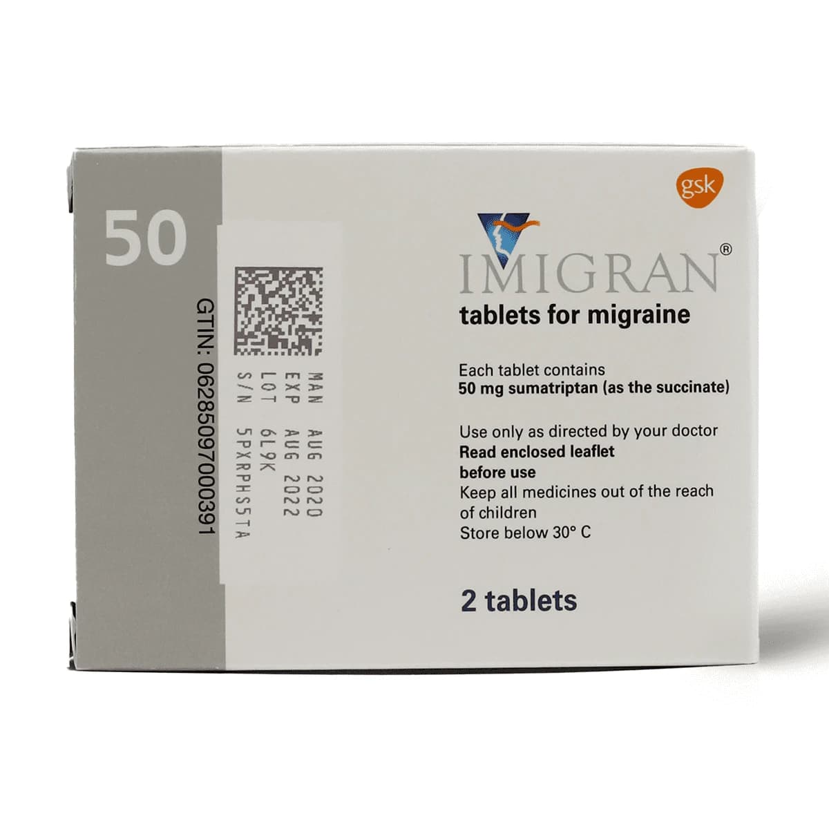 Imigran 50 Mg, For Migraine Attacks - 2 Tablets (Image 1 of 2)