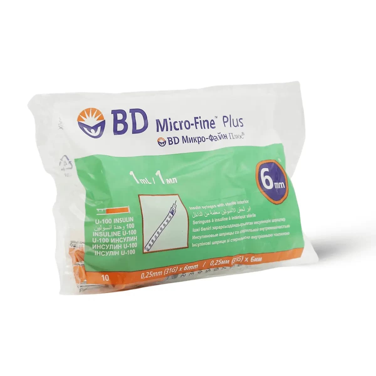 BD, Insulin Syringe 31 G 1.0 Ml Needle 6 Mm - 10 Pcs (Image 1 of 2)