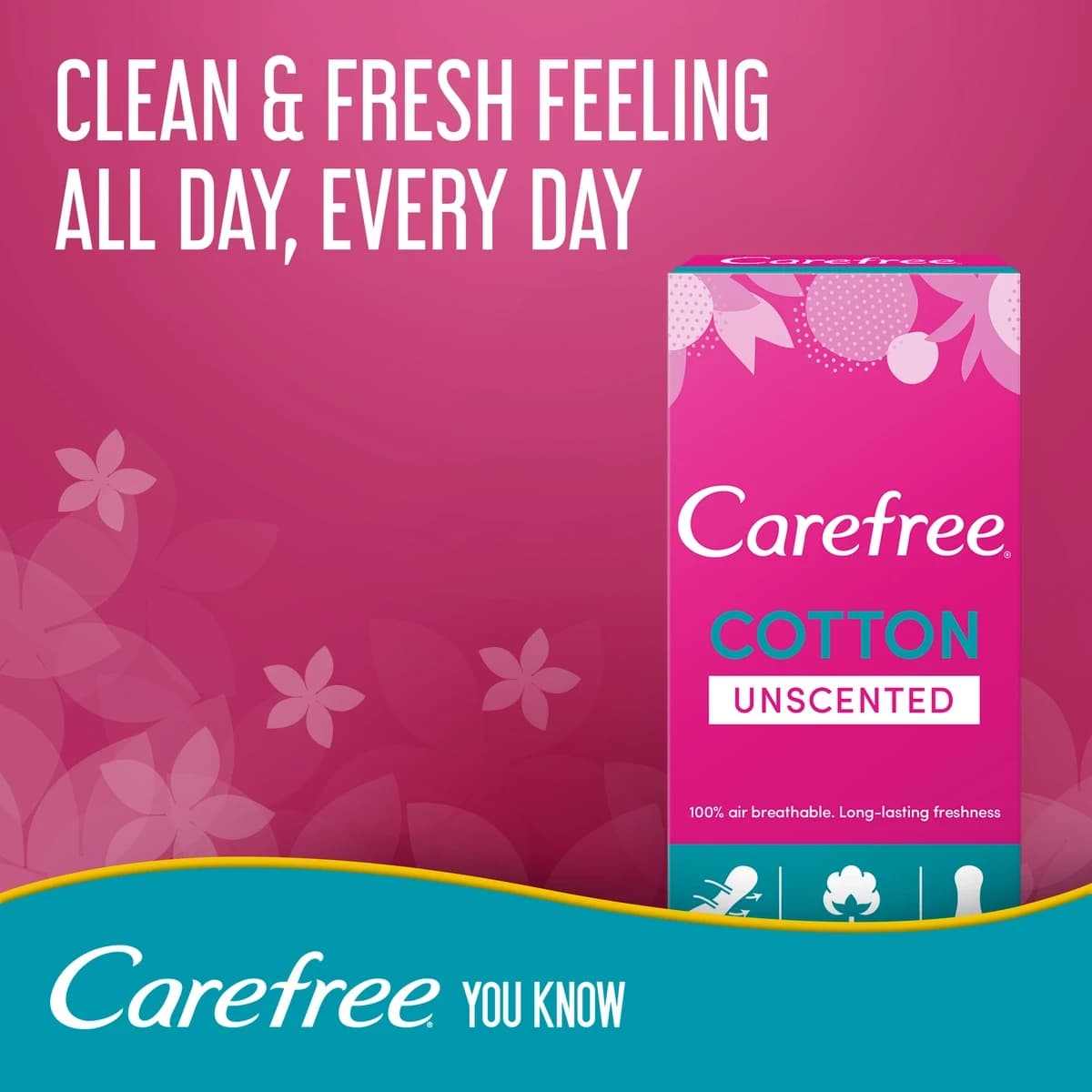 Carefree, Pantyliners Cotton Unscented - 56 Pcs (Image 1 of 2)