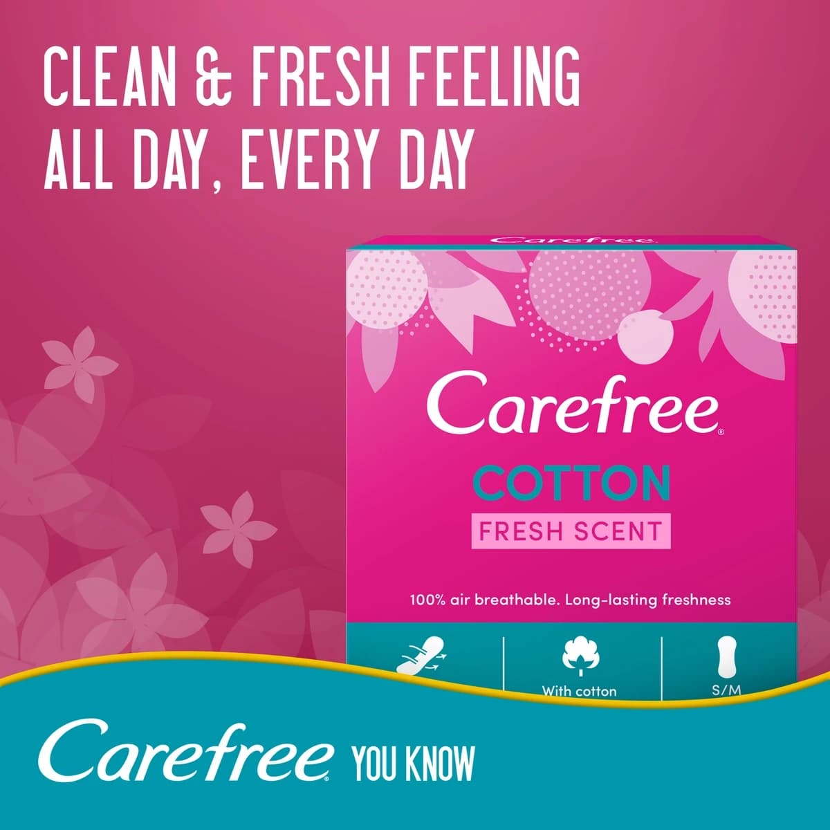 Carefree, Pantyliners Cotton Fresh Scent - 56 Pcs (Larawan 1 ng 2)