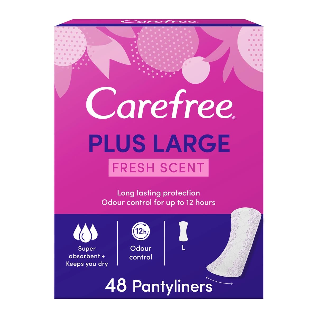 Carefree, Pantyliners Plus Large Fresh Scent - 48 Pcs (Larawan 2 ng 2)
