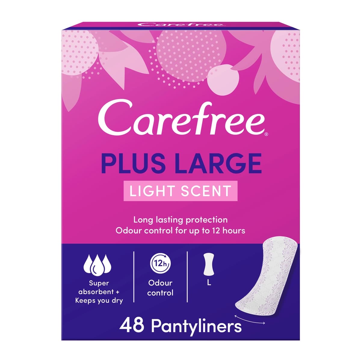 Carefree, Pantyliners Plus Large Light Scent - 48 Pcs (Image 2 of 2)