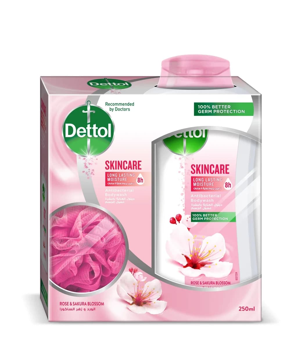 Dettol, Body Wash Skincare Rose 250 Ml + Loofa - 1 Kit (Larawan 1 ng 1)
