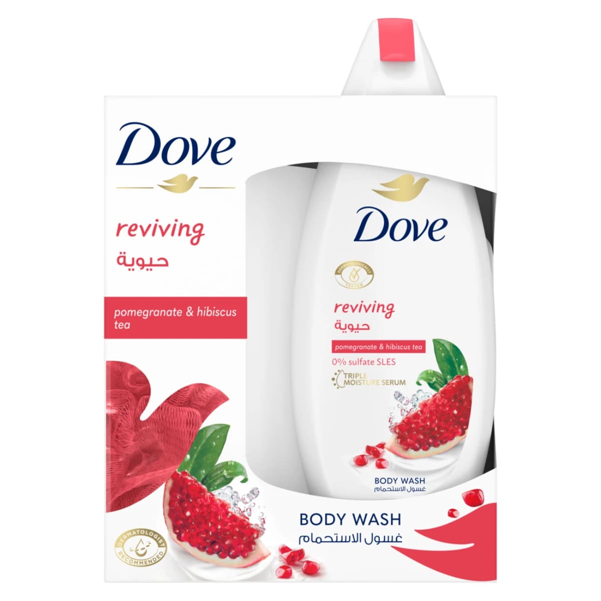 Dove Shower Gel Go Fresh, With Pomegranate at Lemon Verbena 250 Ml + Loofa - 1 Kit (Larawan 1 ng 2)