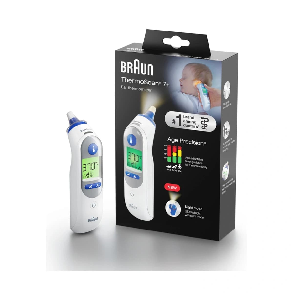 Braun, Thermoscan 7+ Digital Thermometer Irt6525 With Age Precision - 1 Device (Image 1 of 4)