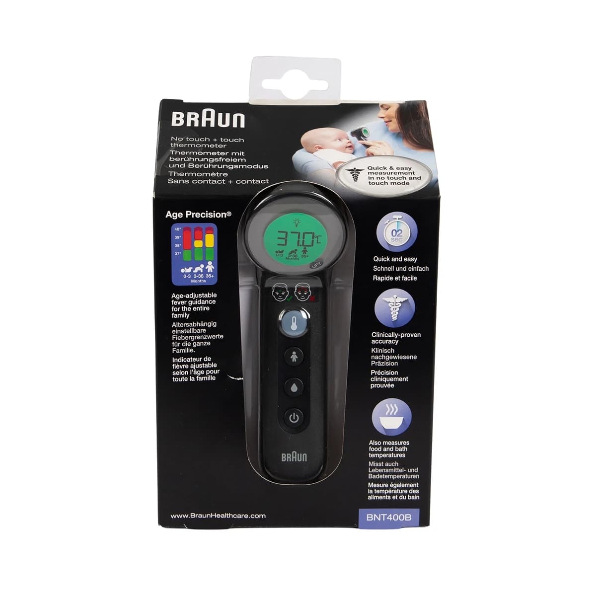 Braun, Forehead Thermometer No Touch with Colored Temperature indicator BNT400 - 1 Device (Image 1 of 1)