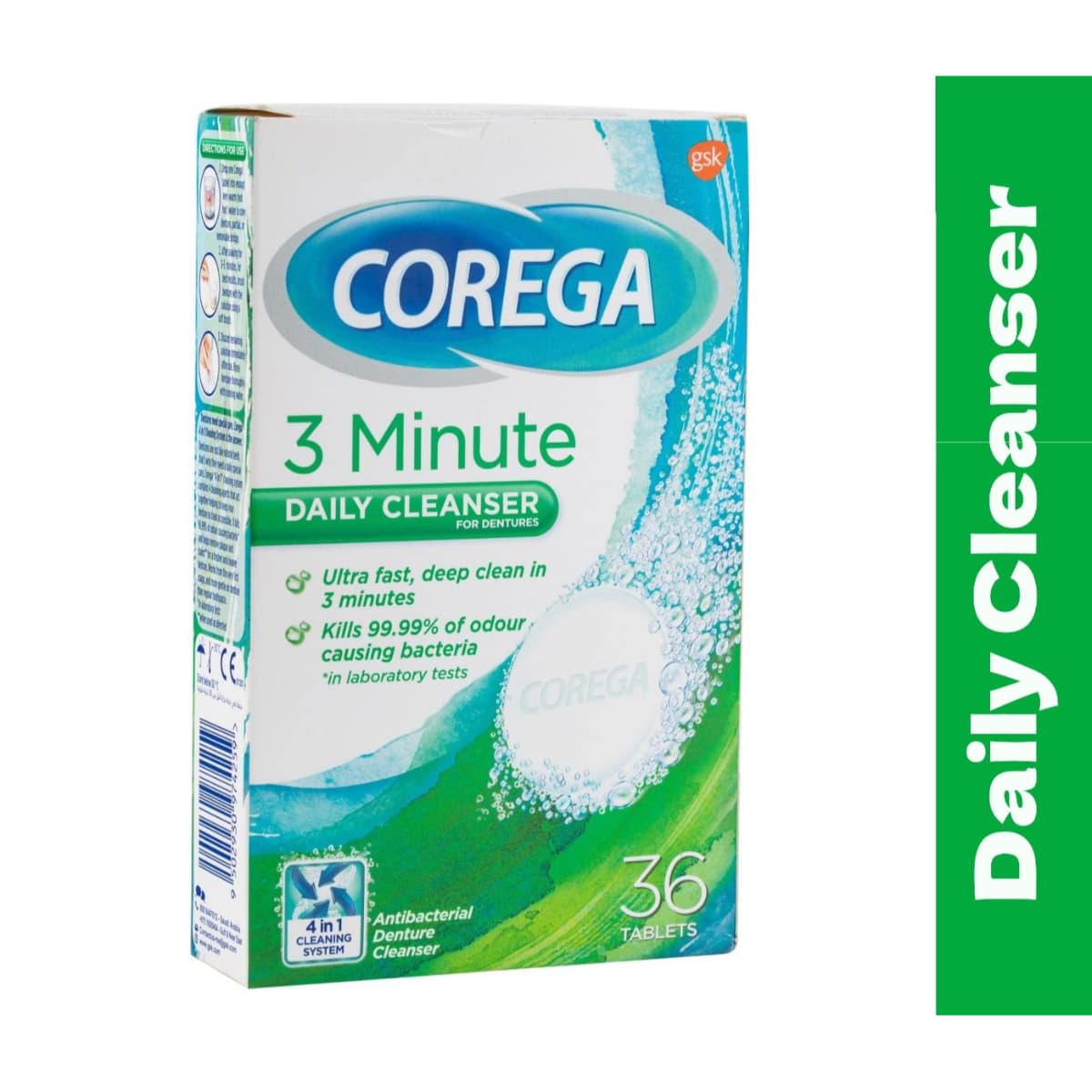 Corega, Pang-araw-araw na Panlinis ng Pustiso, 3 Minuto - 36 na Tablet (Larawan 1 ng 1)