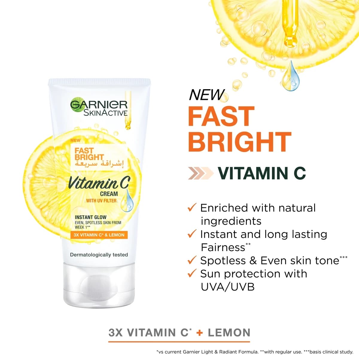 Garnier SkinActive Fast Fairness Day Cream na may 3x Vitamin C at Lemon 50ml (Larawan 3 ng 5)