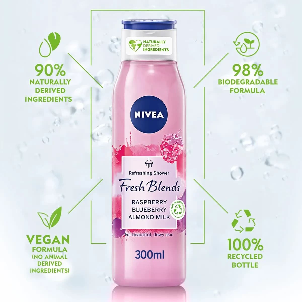 Nivea, Shower Gel Beautiful Dewy Skin Blueberry - 300 Ml (Larawan 3 ng 5)