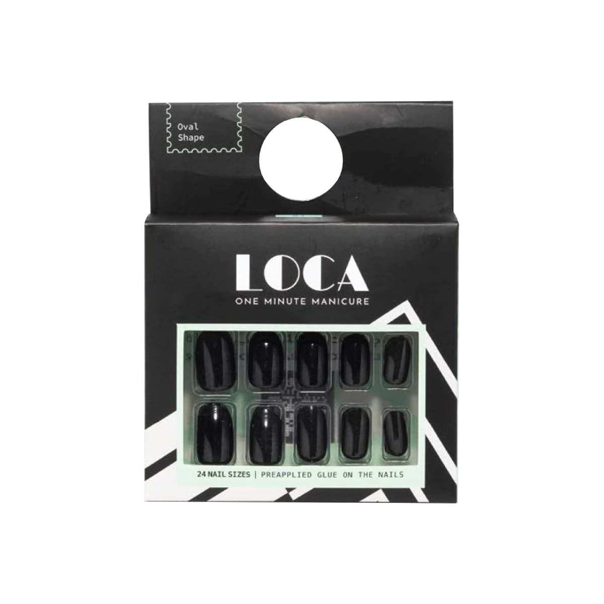 Loca, Press On Nails, Oval Shape, Black Color - 24 Pcs (Image 2 of 2)