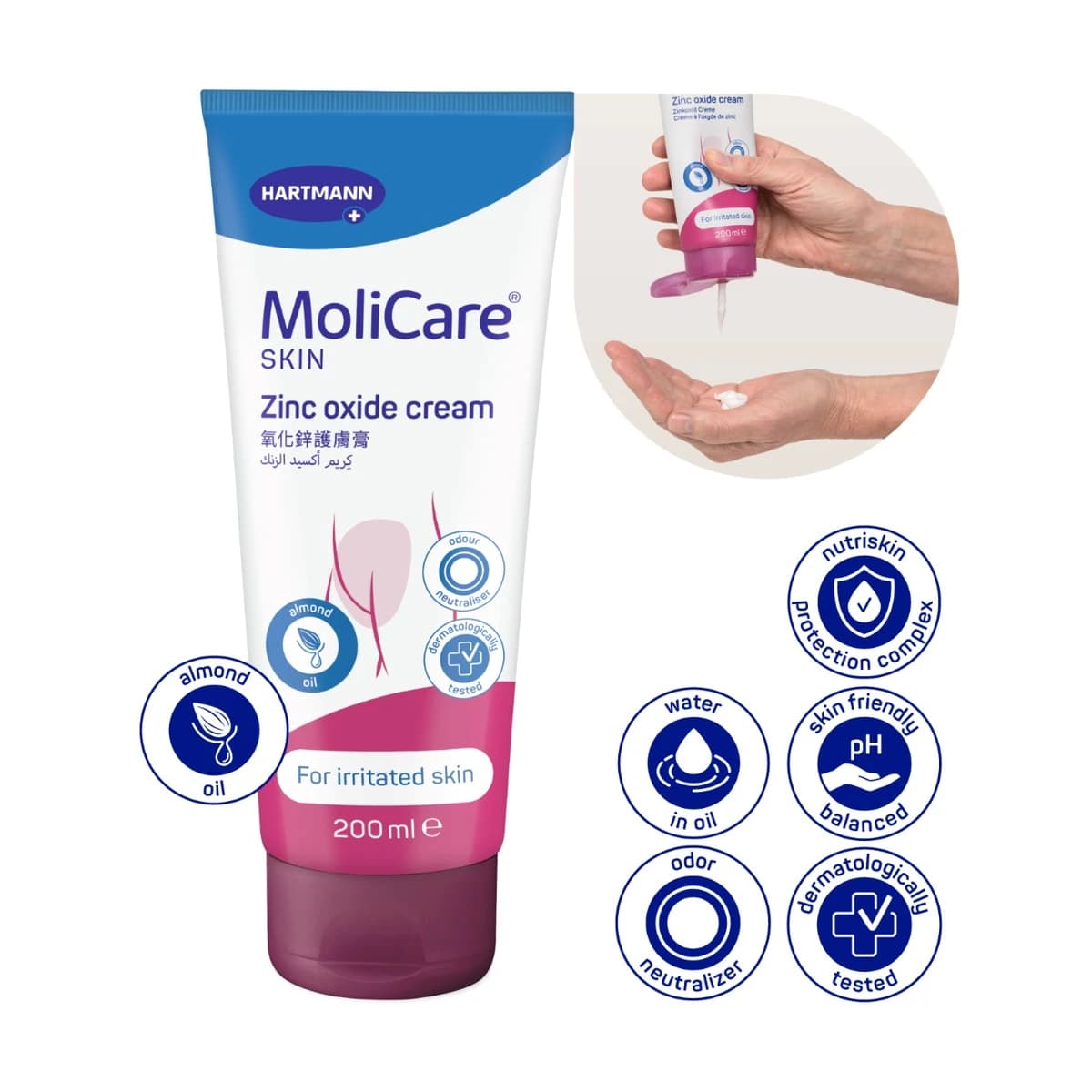 Molicare, Zinc Oxide Cream Protects The Skin - 200 Ml (Larawan 3 ng 5)