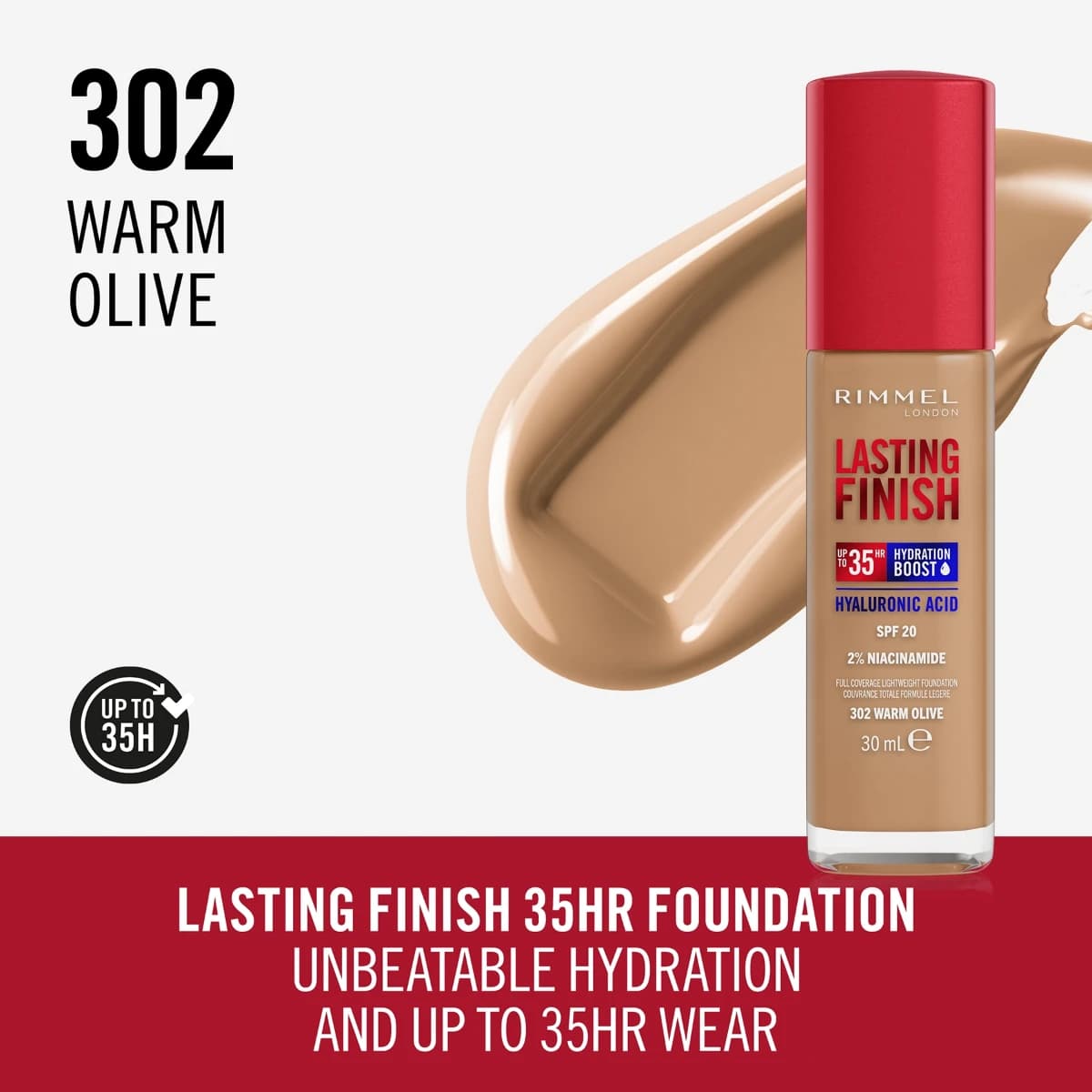 Rimmel, Lasting Finish Foundation 302 Warm Olive - 1 Pc (Image 1 of 2)