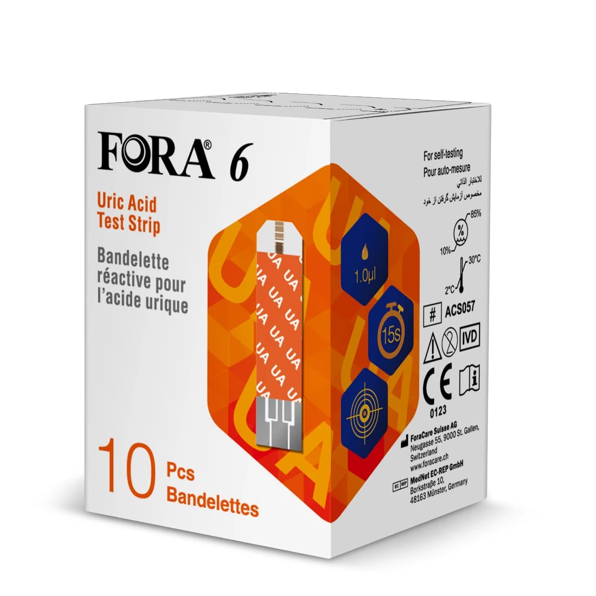 Fora 6, Uric Acid Test Strips - 10 Pieces (Image 1 of 2)