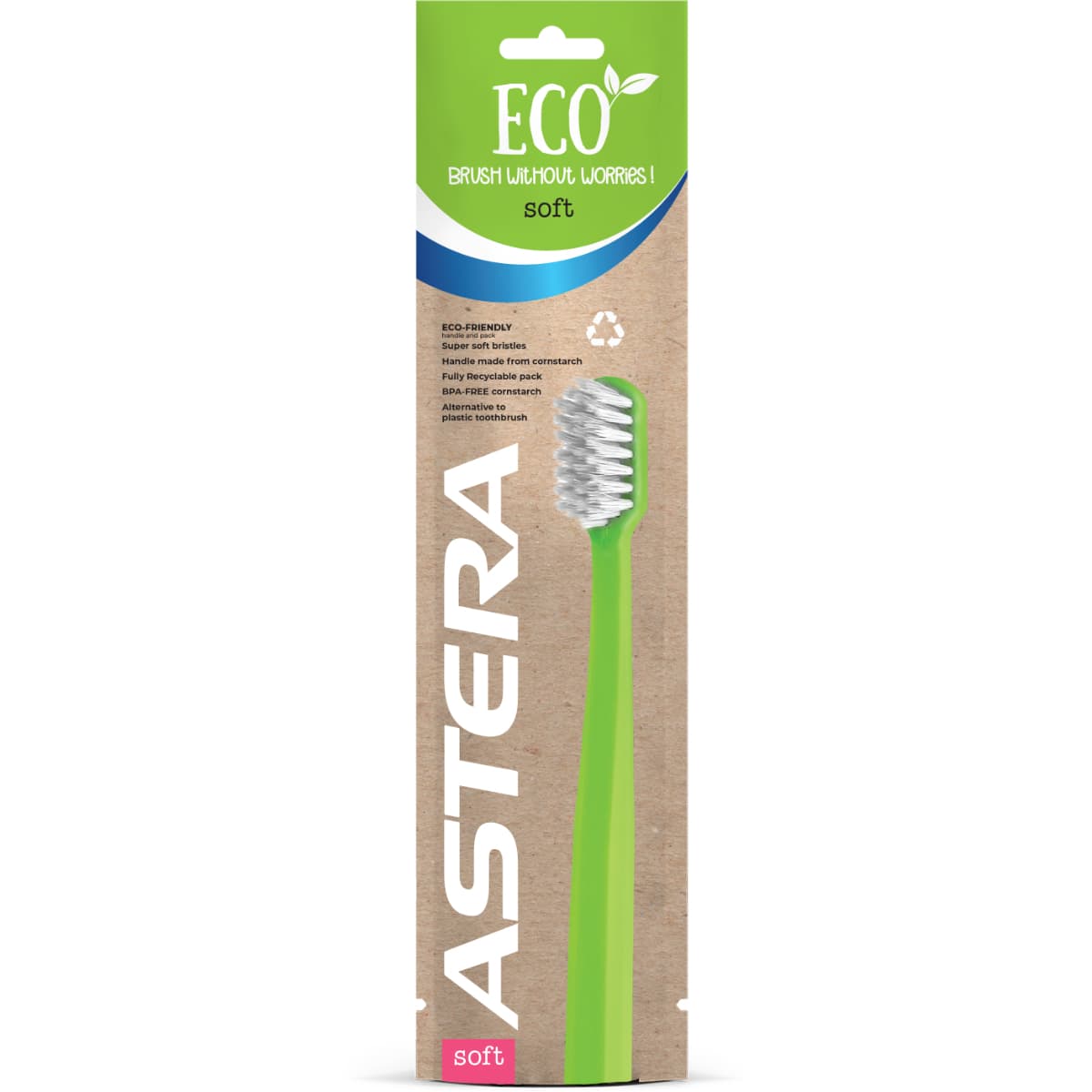 Astera, Toothbrush, Eco, Soft, Green & White - 1 Pc (Larawan 1 ng 1)