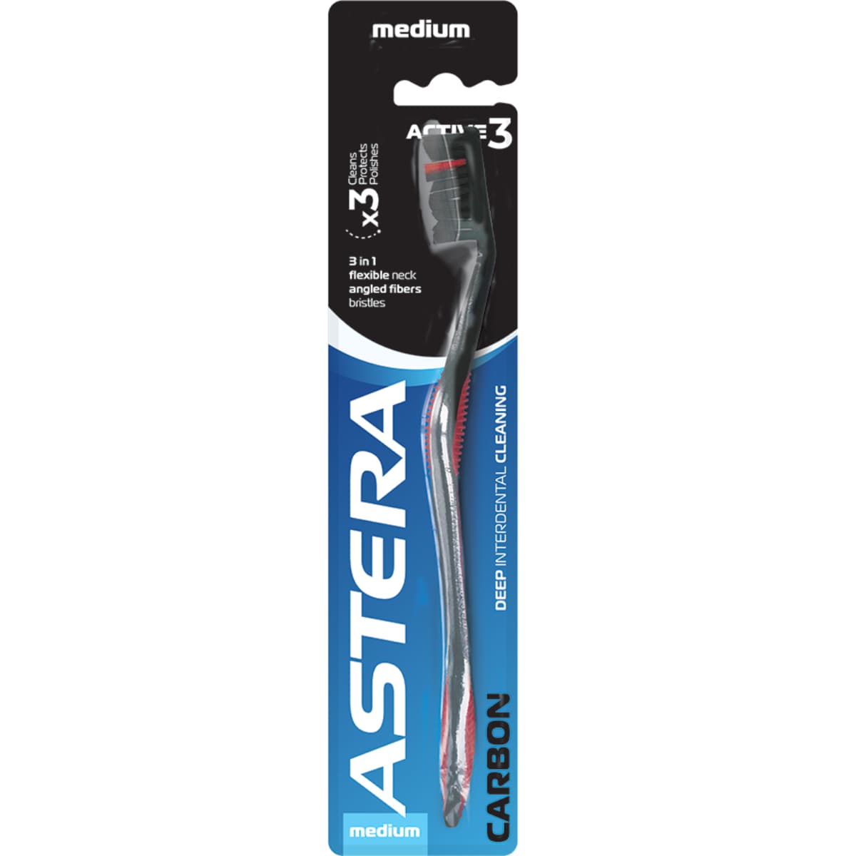 Astera, Toothbrush, Active 3, Carbon, Medium - 1 Pc (Larawan 1 ng 1)