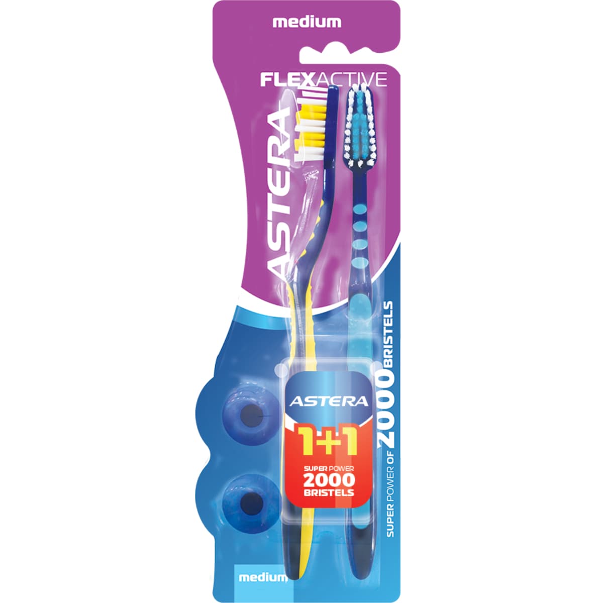 Astera, Toothbrush, Flex Active, Medium - 2 Pcs (Larawan 1 ng 1)