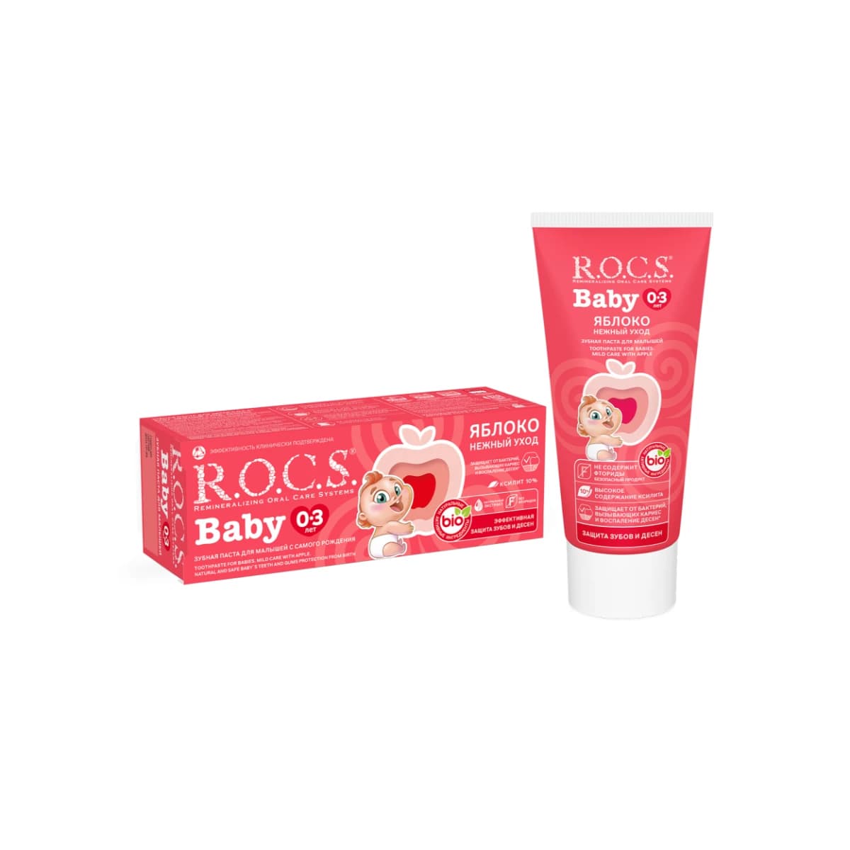 ‏R.O.C.S, Toothpaste Baby Mild Care Apple, 0-3 Year - 45 Gm (Larawan 1 ng 2)