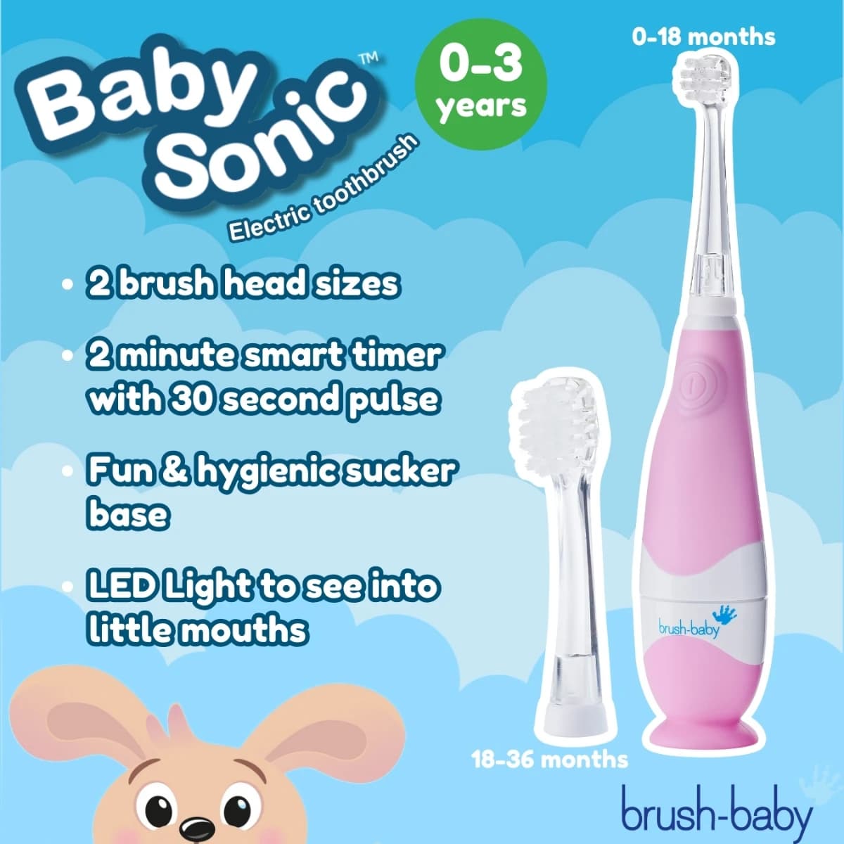 Brush-Baby, Baby Sonic Electric Toothbrush, Pink, 0-3Yearrs - 1 Pc (Larawan 2 ng 3)