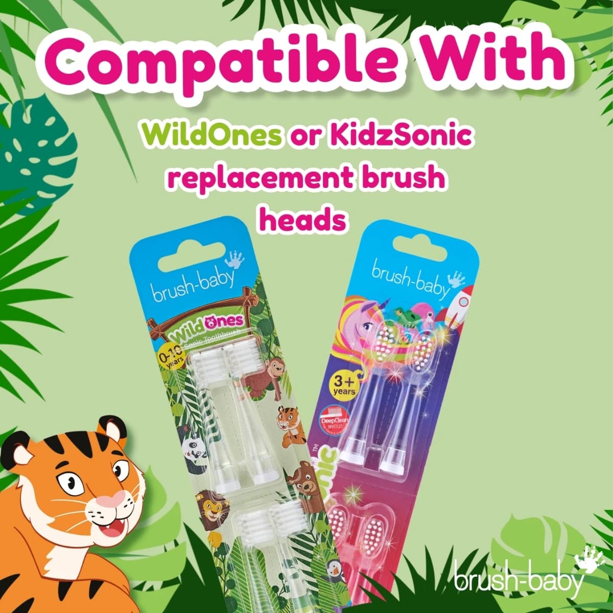 Brush-Baby, Wild Ones, Rechargeable Electric Toothbrush, Tiger, 0-10 Years - 1 Pc (Larawan 2 ng 3)
