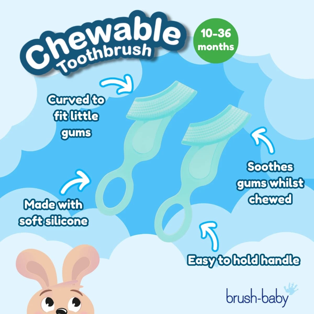 Brush-Baby, Chewable Toothbrush Twin, 10-36 Months -1 Pc (Larawan 2 ng 3)