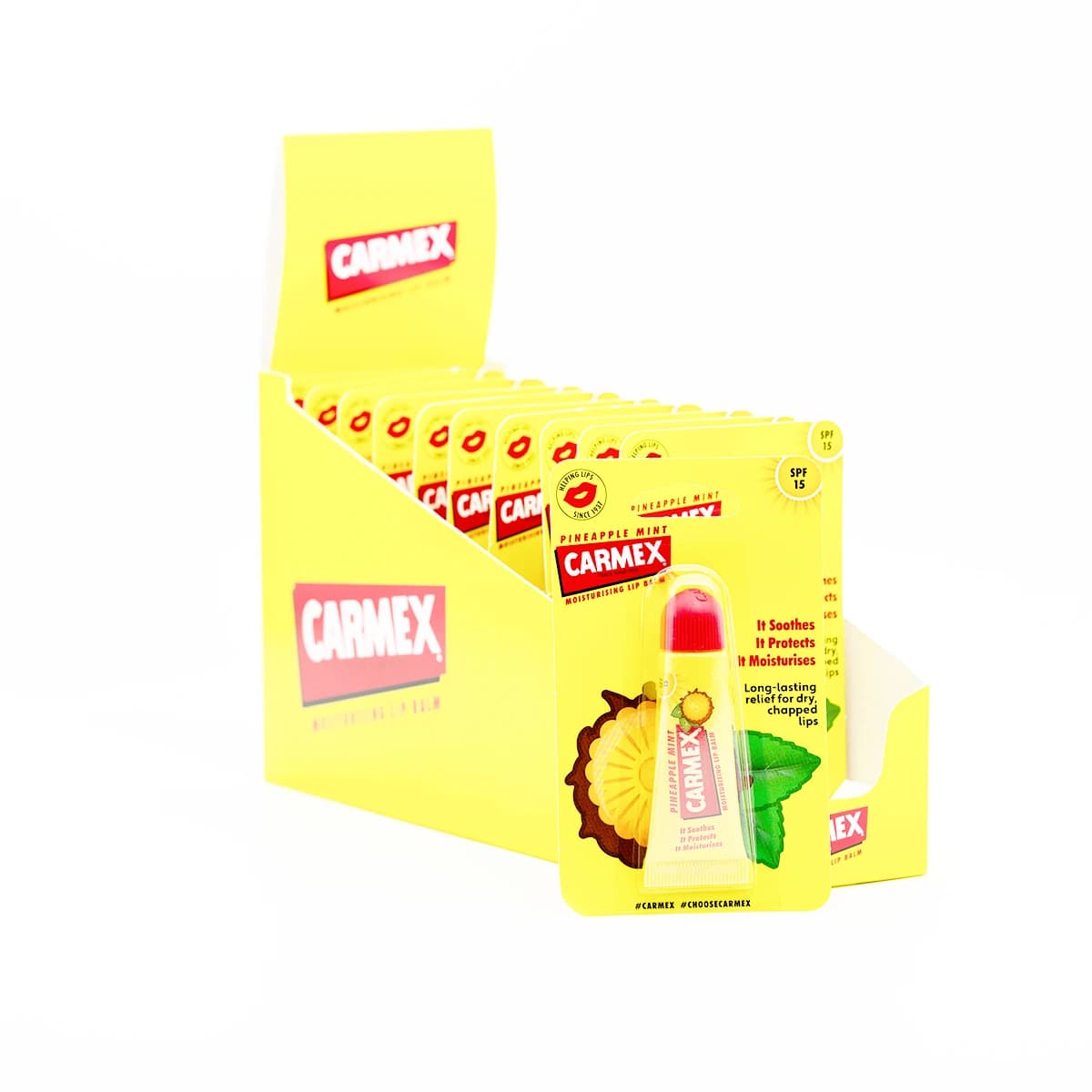 Carmex, Lip Balm, Pineapple at Mint Flavour, Spf 15, Para sa Dry Chapped Lips - 10 Gm (Larawan 1 ng 2)