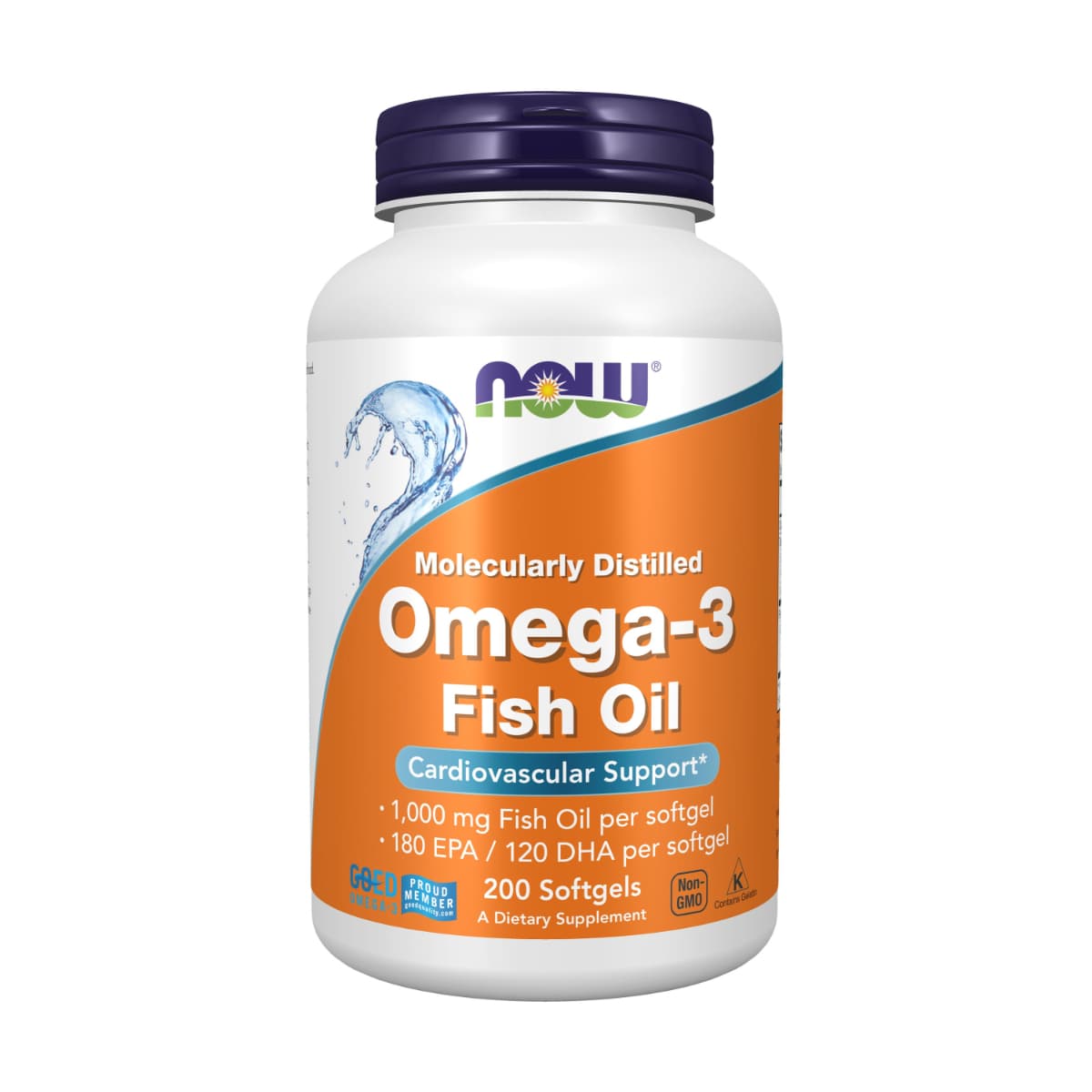 Now, Omega 3 Fish Oil, Cardiovascular Support, 1000 Mg - 200 Capsules (Image 3 of 3)