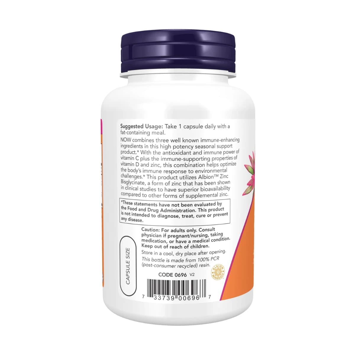 Now, Vitamin C, Zinc & Vitamin D3, Immune Support - 100 Capsule (Larawan 1 ng 2)