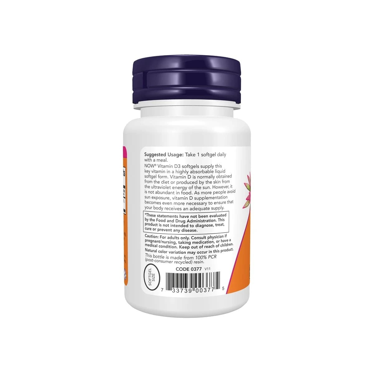 Now, Vitamin D-3, 2000 Iu, Bones & Immune Health - 240 Capsules (Larawan 1 ng 2)
