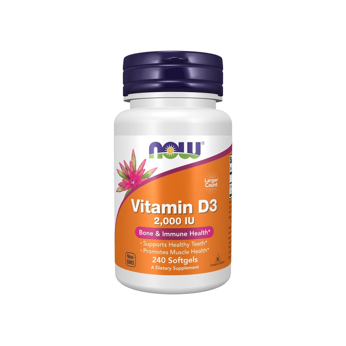 Now, Vitamin D-3, 2000 Iu, Bones & Immune Health - 240 Capsules (Larawan 2 ng 2)